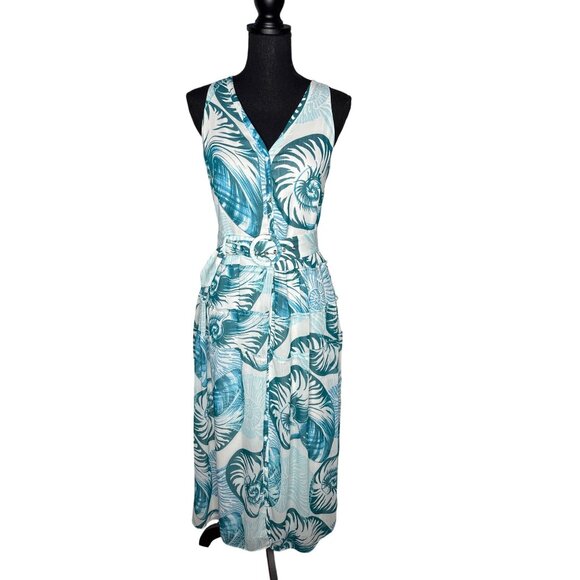 White House Black Market Women's Seashell Print Sleeveless Belted Midi Dress 2 - Picture 1 of 12